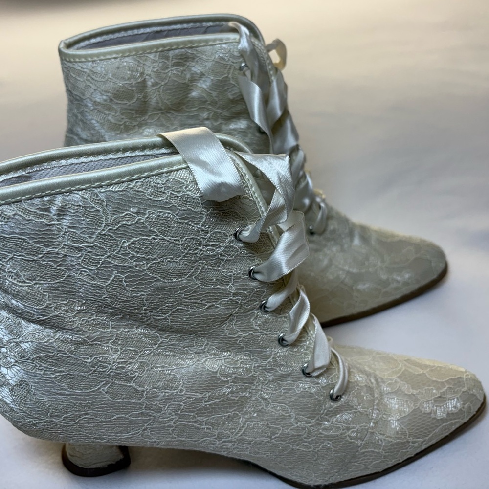 Ellie Ivory Lace-Up Boots with Satin Finish